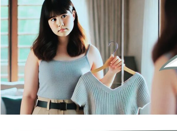 着たい服を前に悩む女性